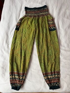 Bohemian Olive Green Elastic Waist Harem Pants